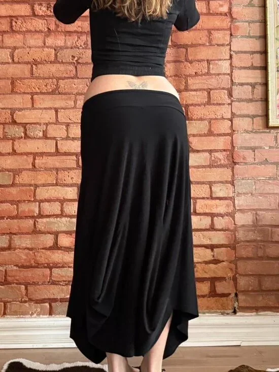 Y2K Black Draped Midi Skirt Asymmetrical Minimal Goth Utility (S) - Picture 2 of 8